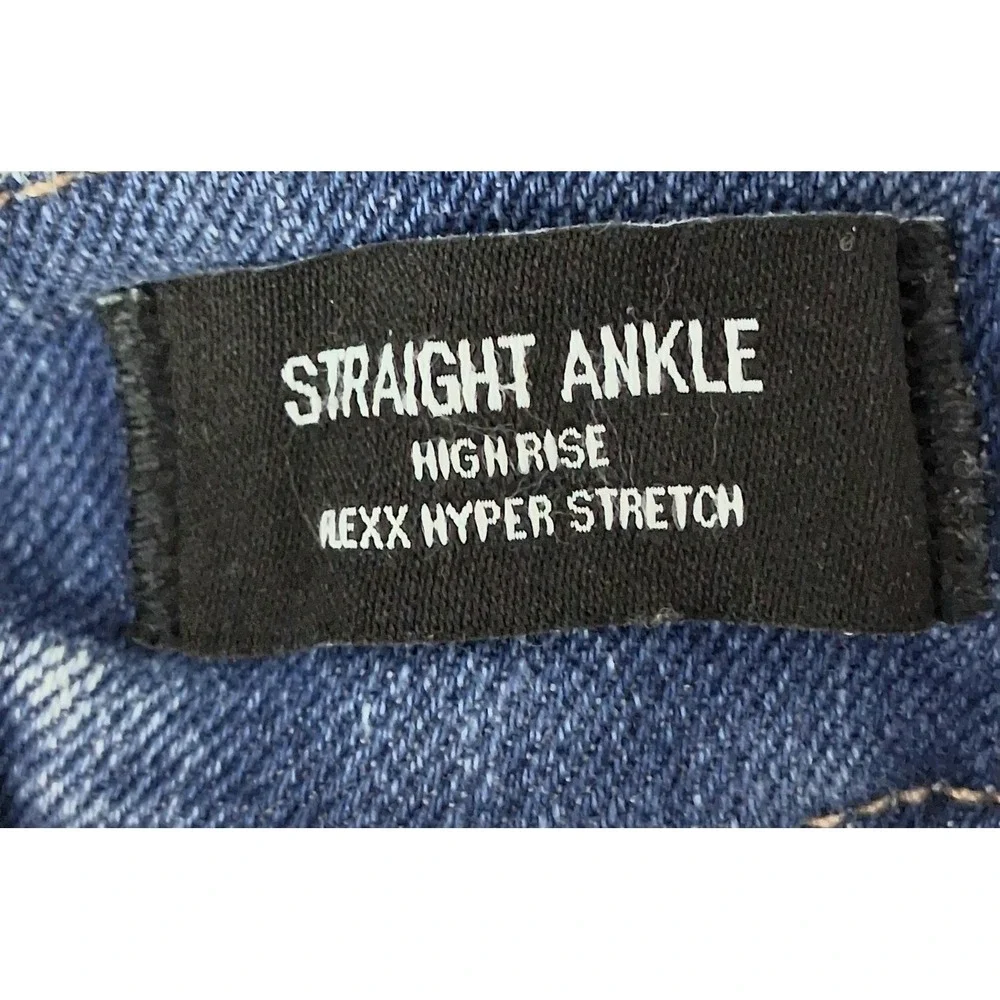 Express Jeans Women's Large Blue Straight Ankle High Rise Flexx Hyper Stretch